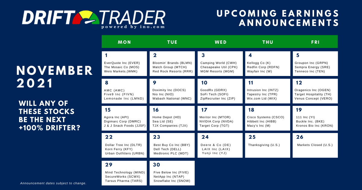Earnings Calendar for November 2021 Trader's Blog